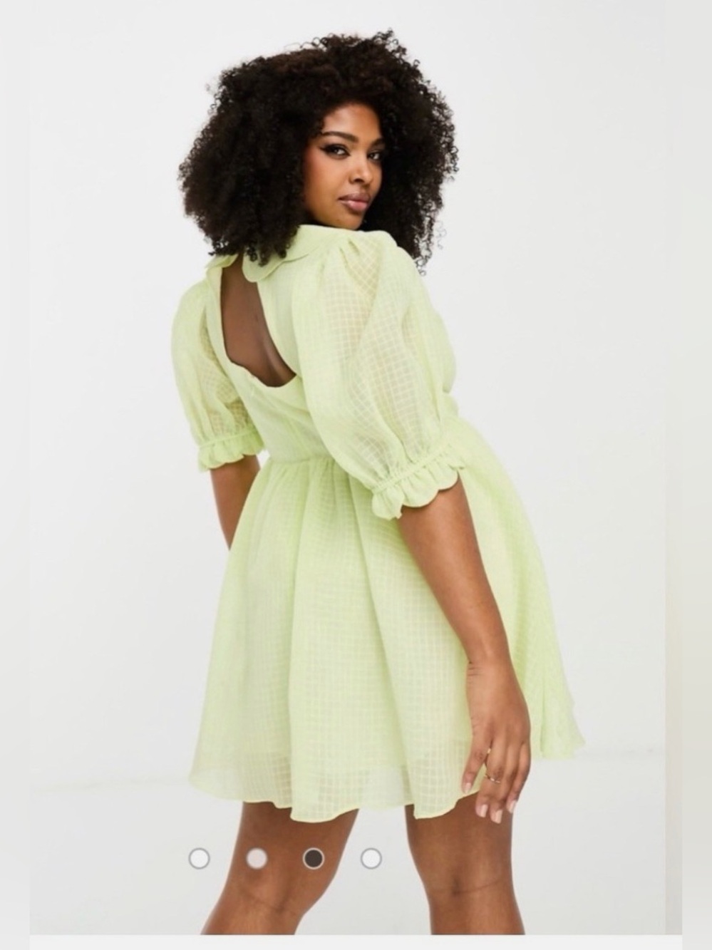 Light Green Puff Sleeve V-Neck Mini Dress
